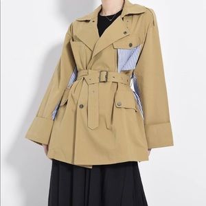 Belted Trench coat with stripe shirt detail
